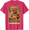 USA Birthday 250th American Spirit Tees All Ages Celebrate 250 Years with Fun Bear BBQ Graphic T-Shirt - Red Heather