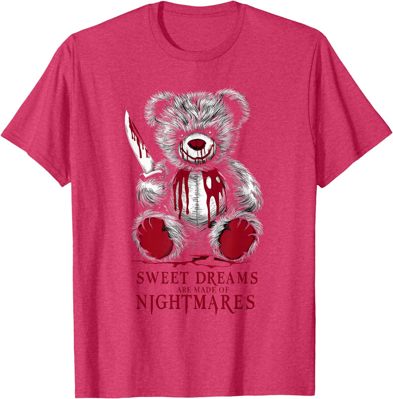 Horror Teddy Bear Horror Movie Scary Creepy Terrifying Teddy Spooky Plush Horror Teddy Bear Scary T-Shirt - Red Heather