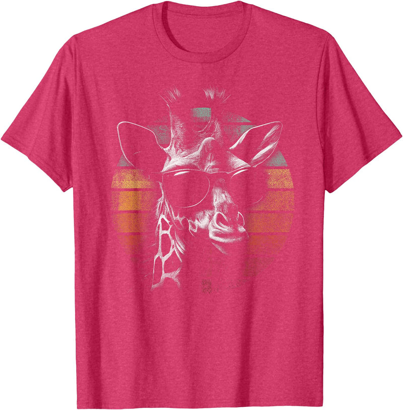 Vintage Giraffe Apparel. Giraffe Vintage Sunglasses Funny Retro African Animal T-Shirt - Red Heather