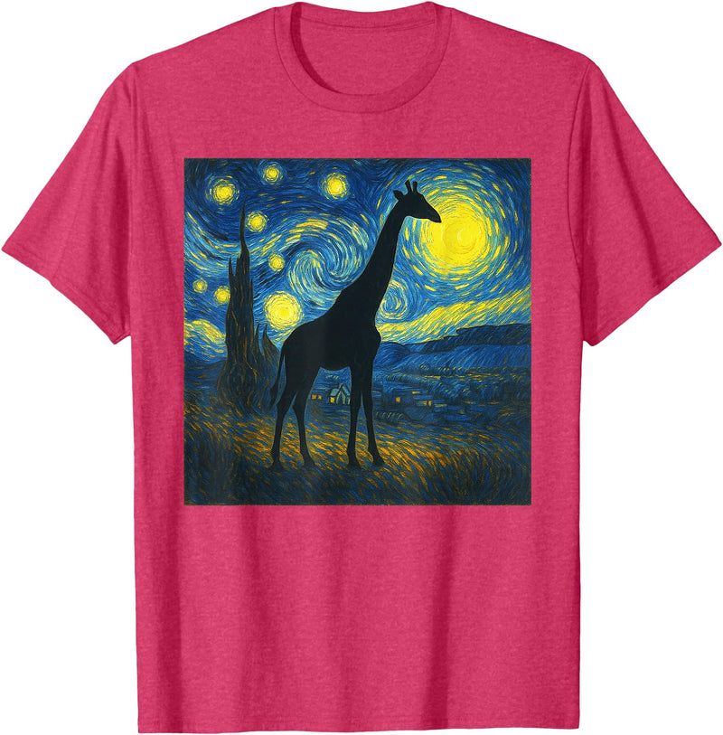 Giraffe Lovers Gifts Women Men youth Kids boys Starry Night Van Gogh Giraffe Animal Funny Graphic T-Shirt - Red Heather