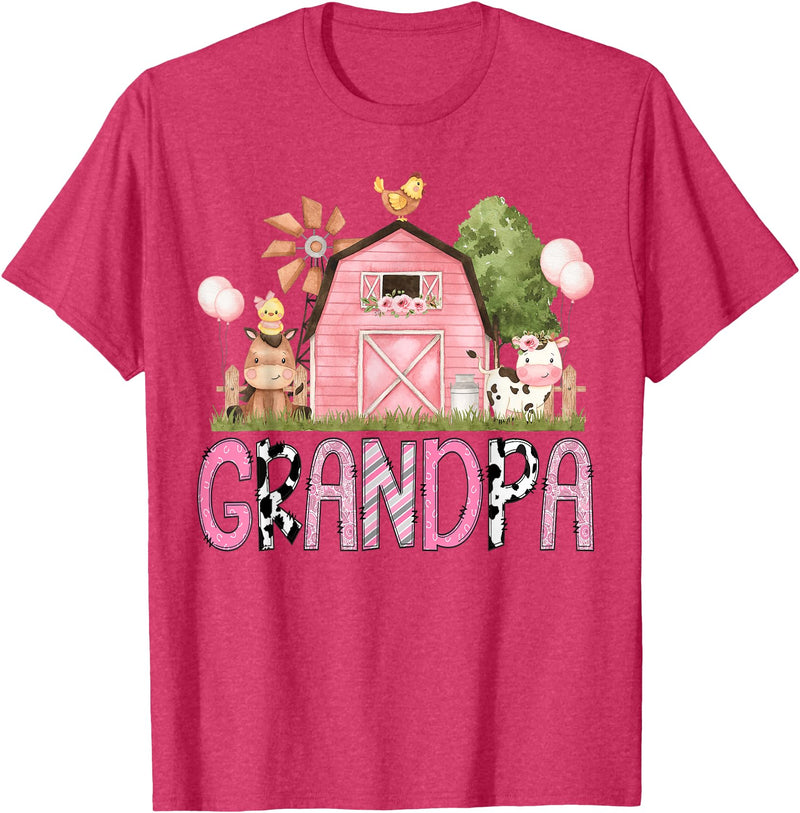 Pink Farm Cow Gender Reveal Grandpa Pink Farm Animal Birthday Kids Matching Family T-Shirt - Red Heather