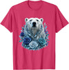 Arctic Polar Bear Crystal Rose Winter Spirit Majestic Polar Bear with Blue Ice Crystal Roses T-Shirt - Red Heather