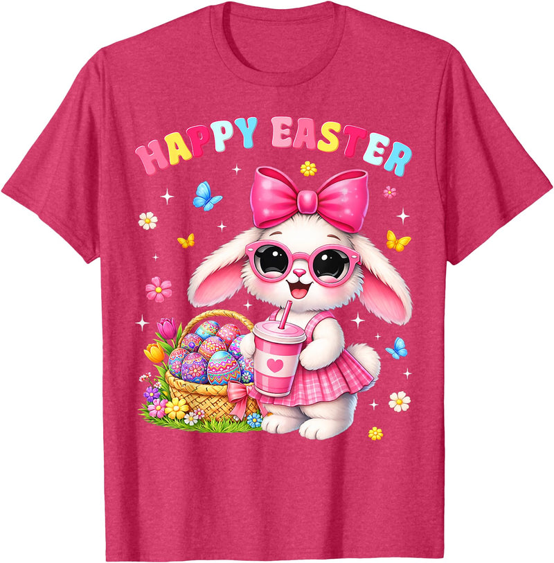 Happy Easter Coquette Easter Egg Rabbit Bunny Women Girl Kid T-Shirt in Red Heather