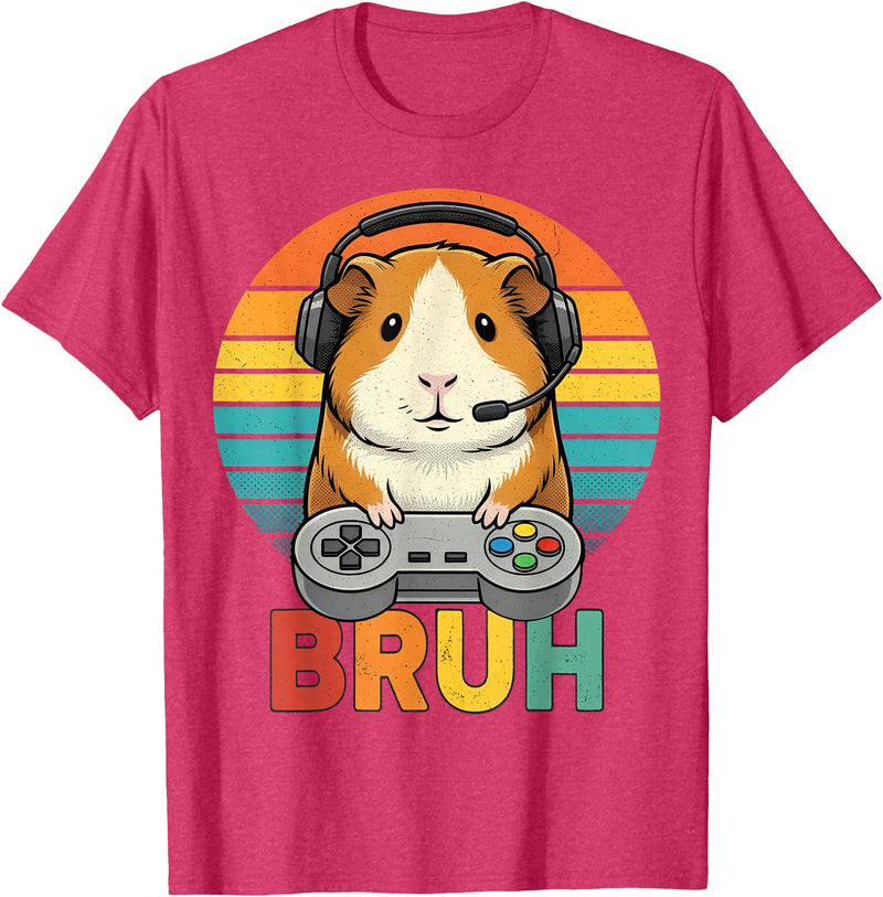 Gamer Guinea Pig Bruh Vintage Gaming For Boys Kids Gaming Guinea Pig Bruh Retro Guinea Pig Gamer Bruh Kids Boys T-Shirt - Red Heather