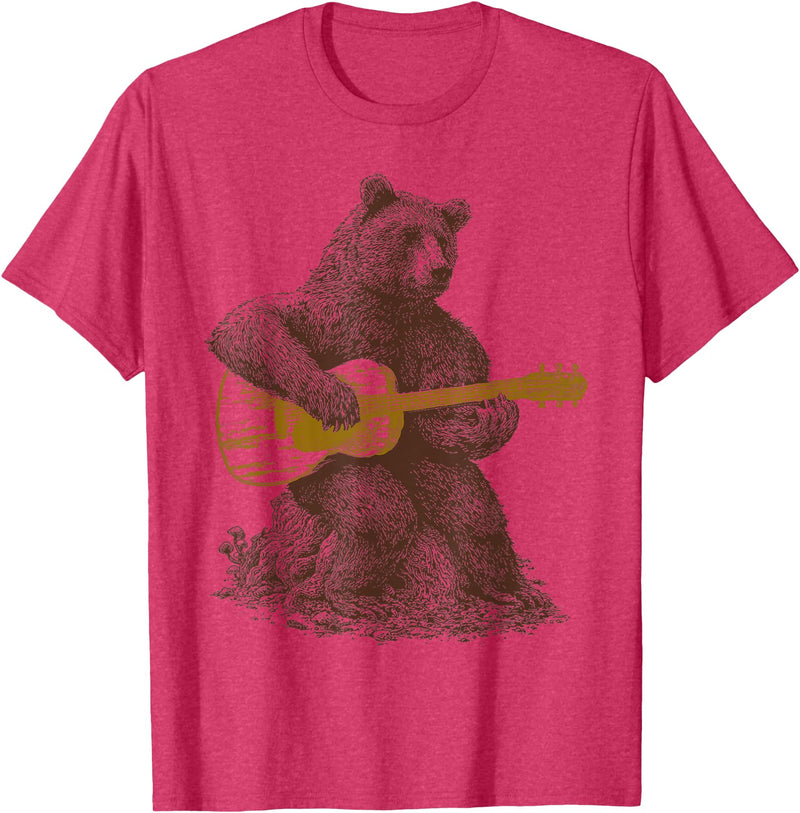 BEAR TEE Bear plays guitar for men and women T-Shirt - Red Heather