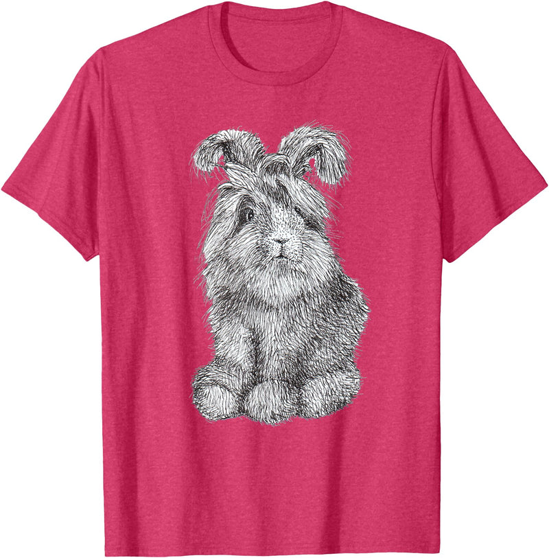 Angora Bunny Rabbit Drawing Men's Women's Children's T-Shirt in Red Heather