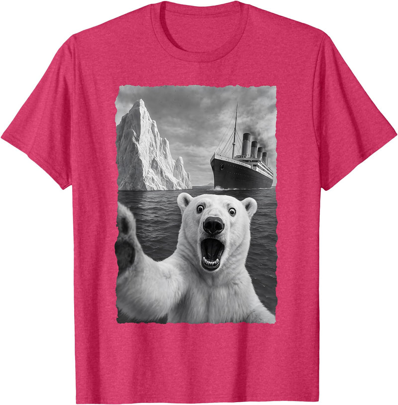 Funny Polar Bear Selfie Titanic T-Shirt - Red Heather