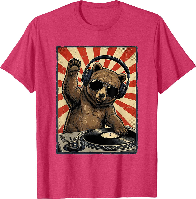 Bear DJ Stuff & Accessories Cool Retro Bear DJ Funny Bears Music Men Women Kids T-Shirt - Red Heather