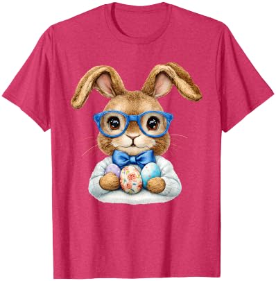 Vintage Easter Rabbit Cute Bunny with Bow Tie Boy Kid T-Shirt in Red Heather