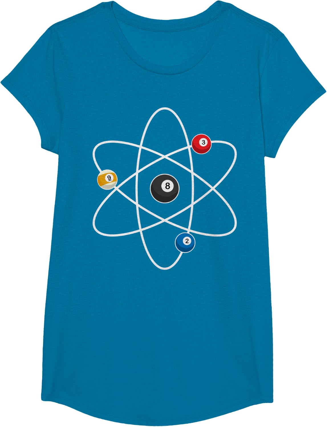 Cool Billiard Design For Men Women Atom Cue Ball Sport Game T-Shirt - Girls Sapphire Blue