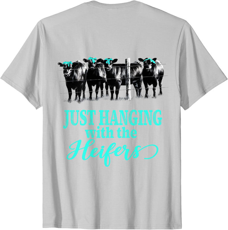 Funny Cow and Heifer Life Just Hanging with the Heifers Cute Cows and Bandanas T-Shirt - Silver Grey
