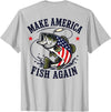 Make America Fish Again Largemouth Bass Patriotic Men Make America Fish Again 4th July Fish Patriotic USA Flag T-Shirt - Silver Grey