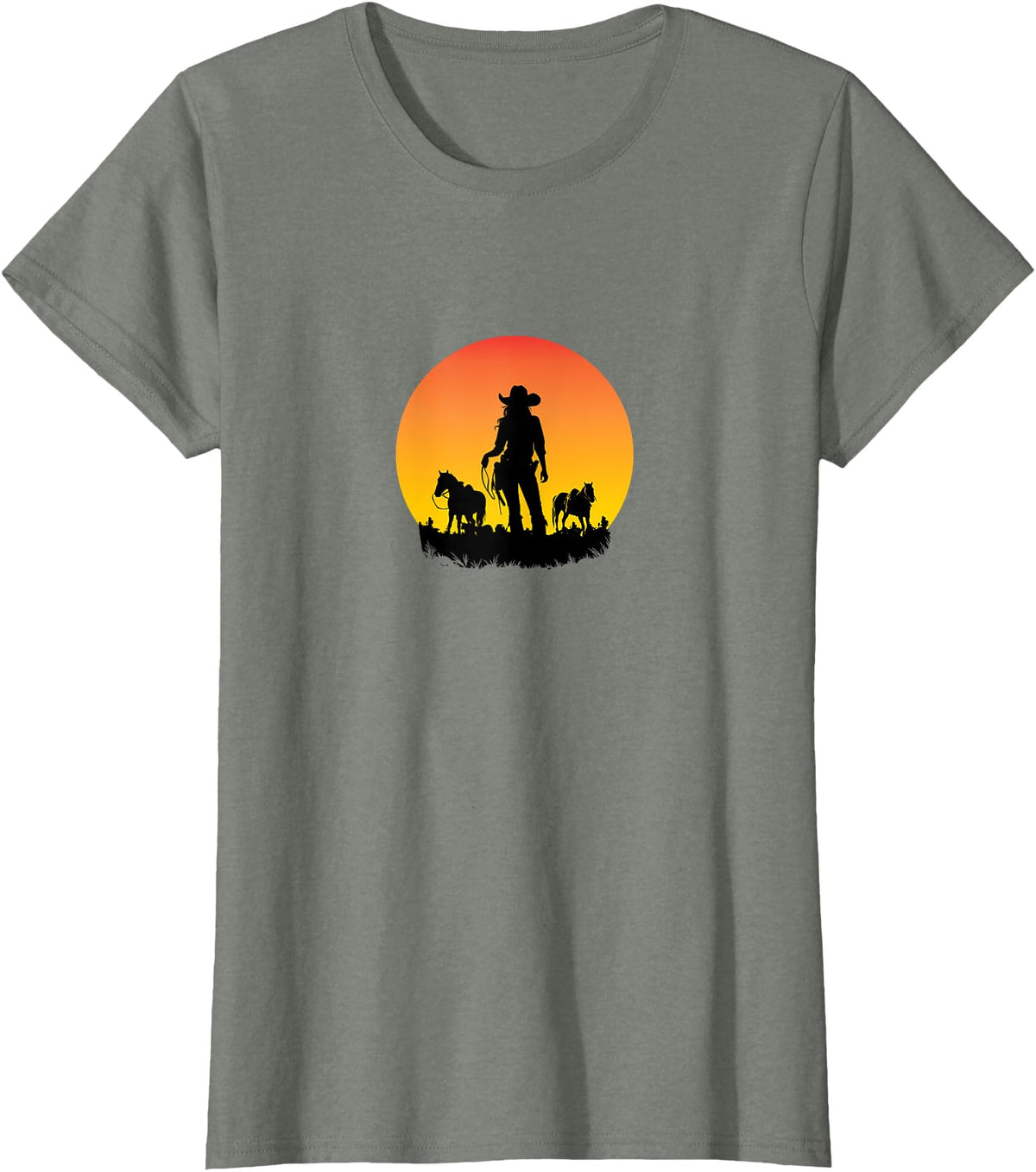 Horses Cowgirl T-Shirt - Olive Heather