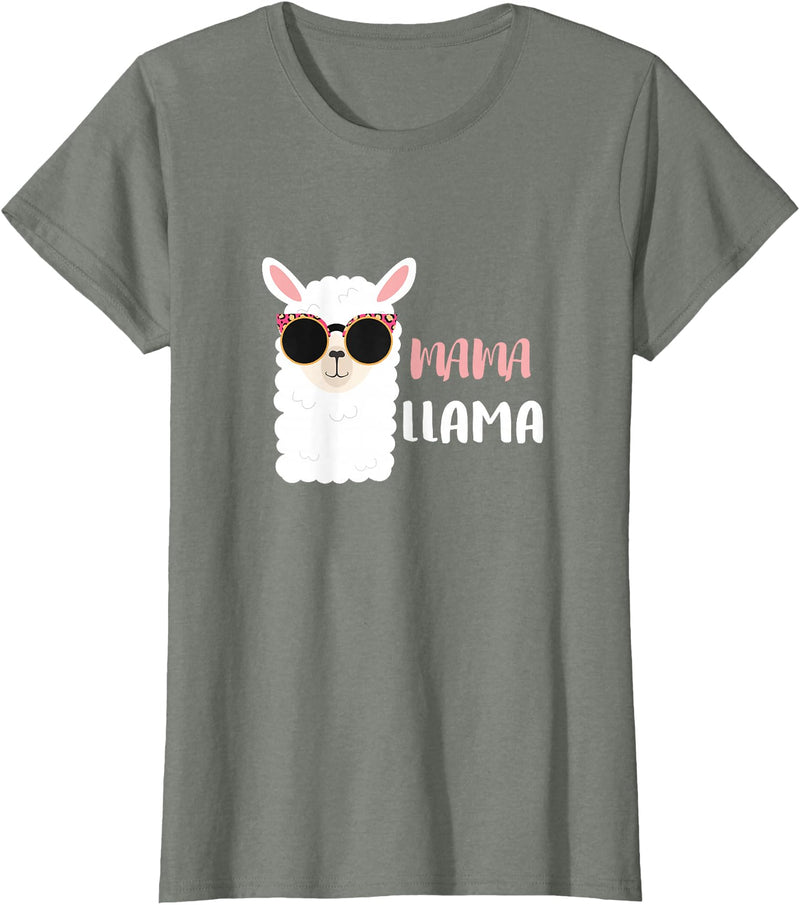 funny Mama Llama Co. Mama Llama, llama wearing sunglasses gift for women T-Shirt - Olive Heather