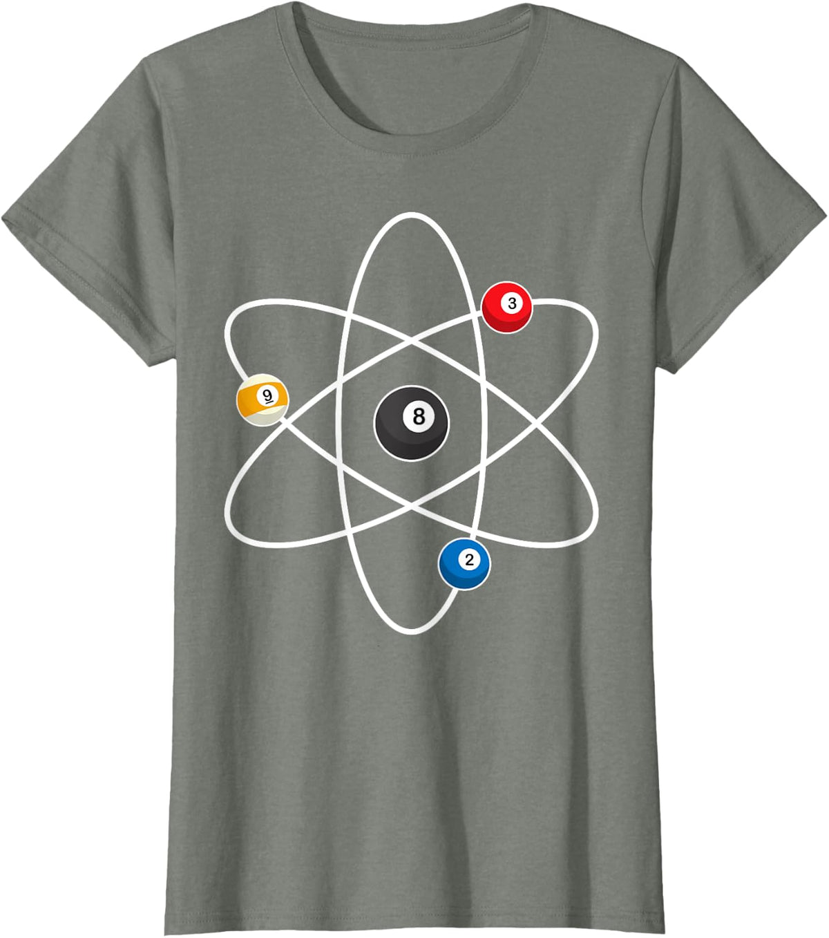 Cool Billiard Design For Men Women Atom Cue Ball Sport Game T-Shirt - Olive Heather