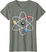 Cool Billiard Design For Men Women Atom Cue Ball Sport Game T-Shirt - Olive Heather