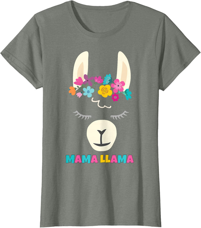 Llama Shirts & Alpaca Gifts Mama Llama Mom Christmas Birthday Mothers Day T-Shirt - Olive Heather