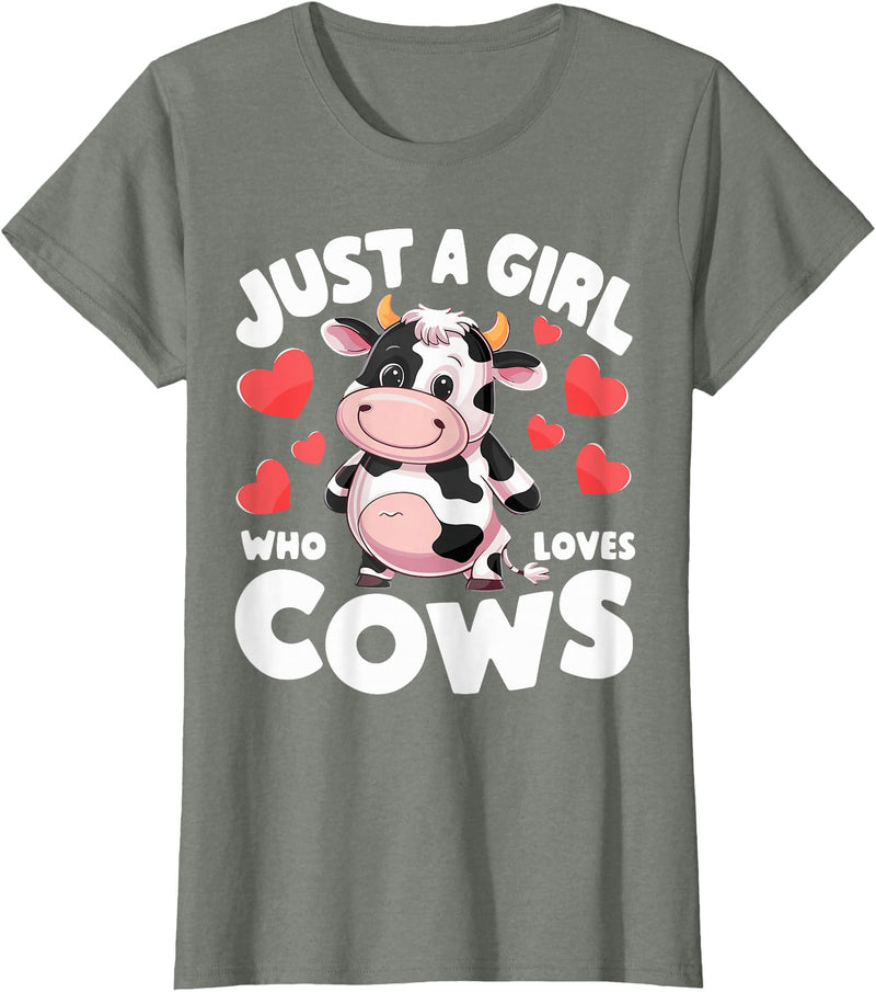 Cows for awesome Girls Farmer Cute Cow Just a Girl Who Loves Cows T-Shirt - Olive Heather