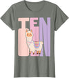 Retro Llama Alpaca Themed Girls Birthday Designs 10th Birthday Girl Cute Llama Alpaca 10 Years Old T-Shirt - Olive Heather