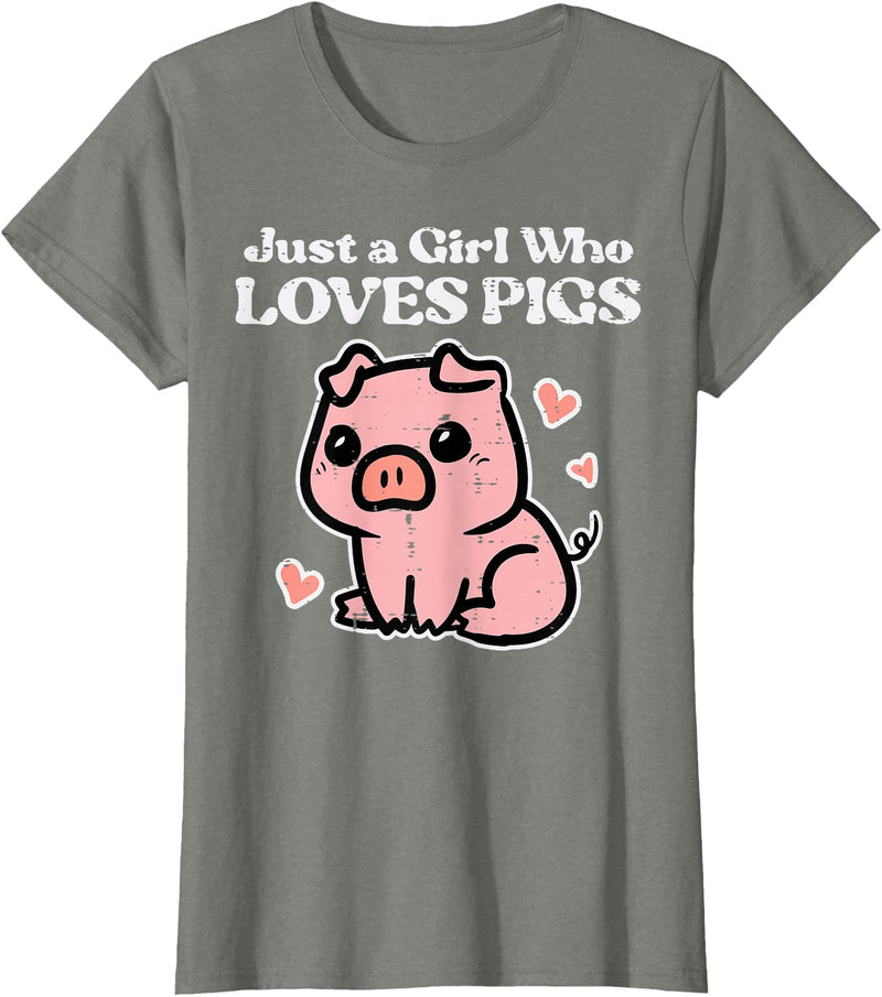 Pig Lover Shirts For Men Women Kids Just A Girl Who Loves Pigs Cute Hog Swine Toddler Girls Kids T-Shirt - Olive Heather