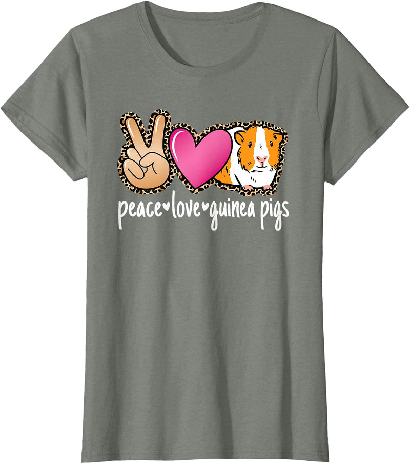 BALARI Peace Love Guinea Pigs Cute Guinea Pig Lover Women Girls T-Shirt - Olive Heather