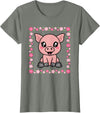 EDILILU Cute Pig Kawaii Pig Lover Piglet Women Girls T-Shirt - Olive Heather