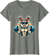 Happy Easter Bunny Rabbit Lifting Weights Training Muscular T-Shirt - Olive Heather