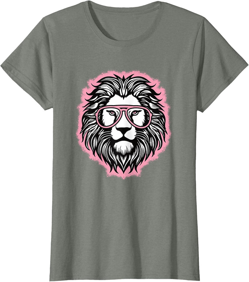 BALARI Cute Pink Lion Wild Animal Lion Lover Women Girls T-Shirt - Olive Heather