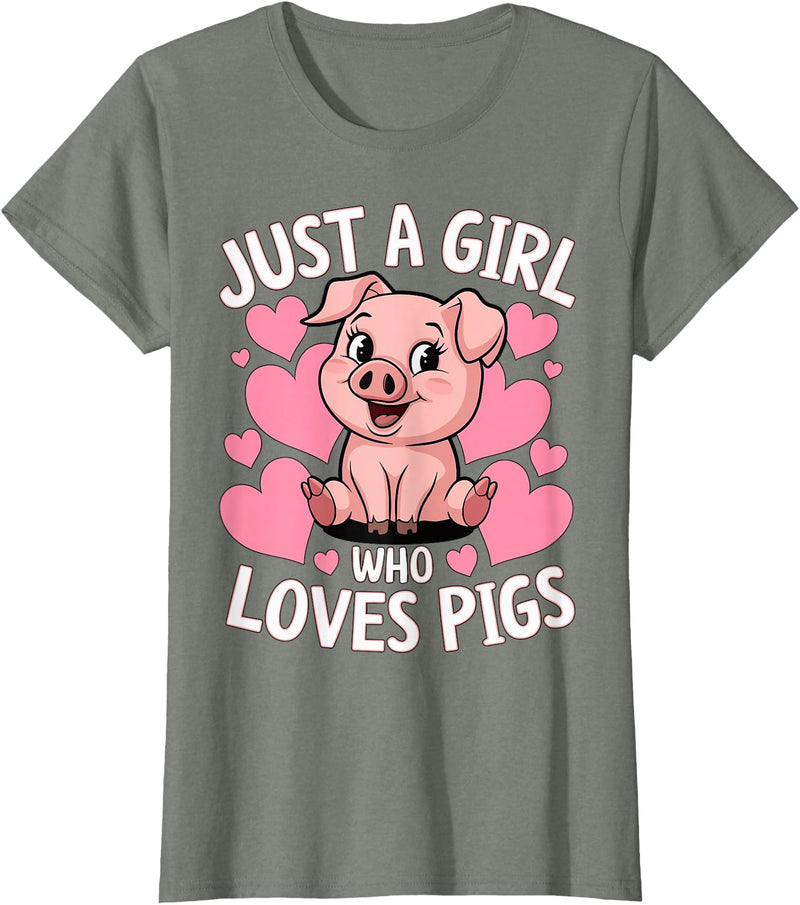 Magical and Funny Pig Farmer Gifts Just a Girl who loves Pigs T-Shirt - Olive Heather