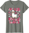 KATYLIN Just A Girl Who Loves Llamas Llama Lover Girls Kids T-Shirt - Olive Heather