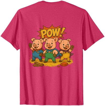 Three Hero Pigs Storytime Legends Bad Wolf in personalized costume 3 Pigs on the back T-Shirt - size chart