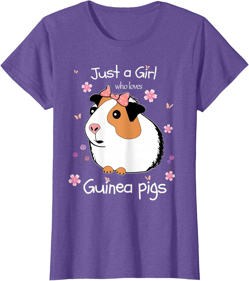Just a Girl Cute Funny T-Shirts Just a Girl Who Loves Guinea Pigs - Cute Pets Lover Gift T-Shirt - Purple Heather