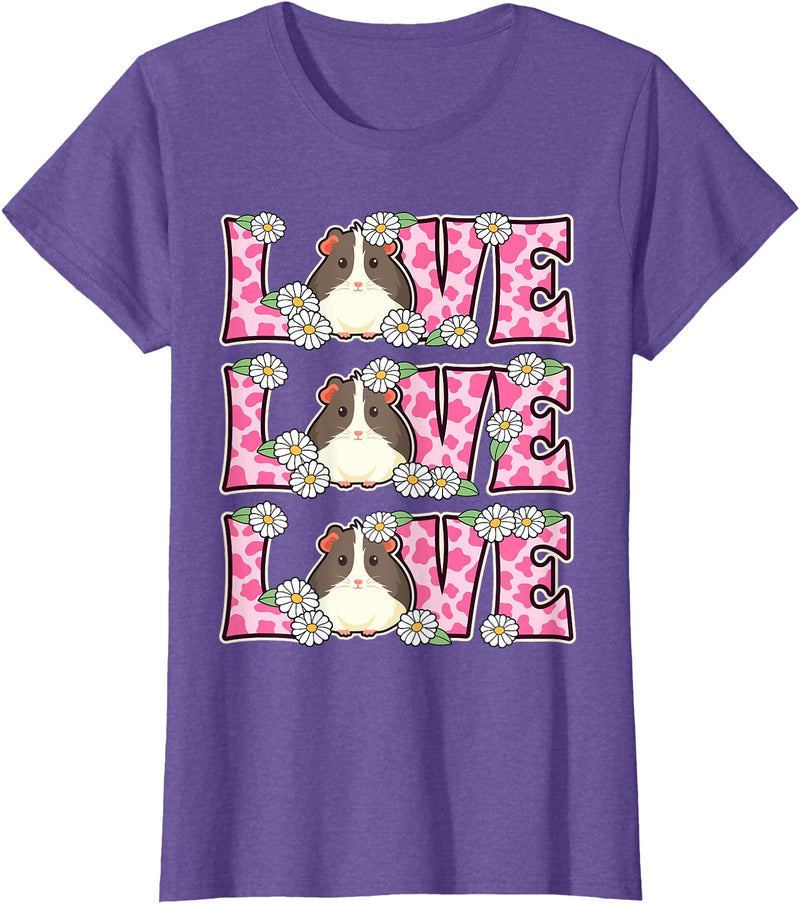 Cute Cow Print Love Clothes For Women & Teen Girls Love Guinea Pig Lover Outfit Women Girl Kids Cute Guinea Pig T-Shirt - Purple Heather