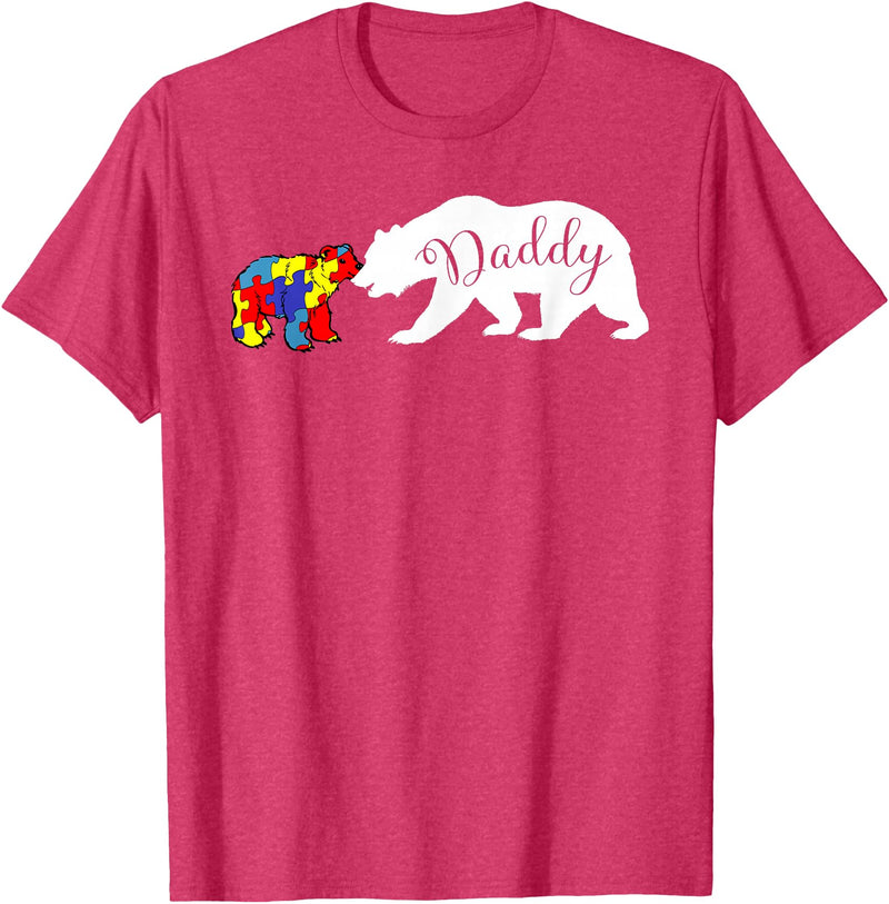 Matching Family Autism Awareness Shirts Daddy Bear Autism Awareness month Dad Grandpa Men Gift T-Shirt - Red Heather