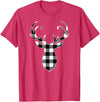 Buffalo Plaid Deer Clothing Co. by AAM Black & White Classic Christmas Buffalo Plaid Deer Head T-Shirt - Red Heather