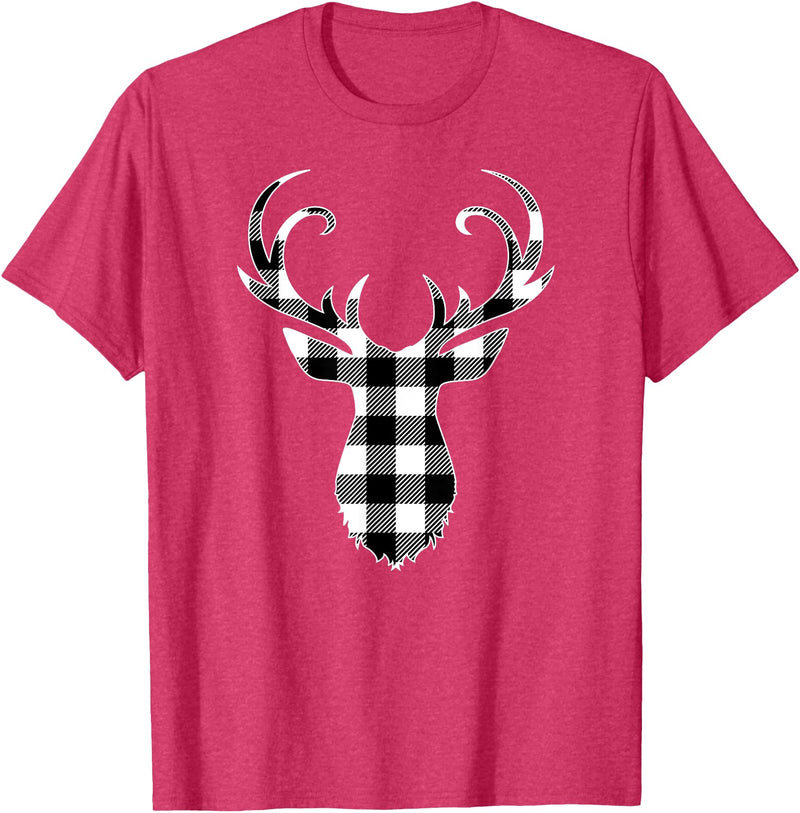 Buffalo Plaid Deer Clothing Co. by AAM Black & White Classic Christmas Buffalo Plaid Deer Head T-Shirt - Red Heather