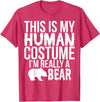 Halloween Funny - This Is My Human Costume Bear T-Shirt - Red Heather
