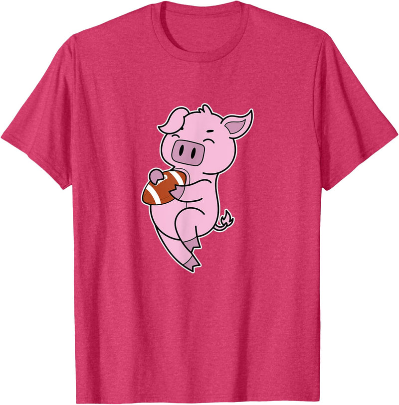 American Football USA animal Touchdown sport ball Pig plays American Football T-Shirt - Red Heather
