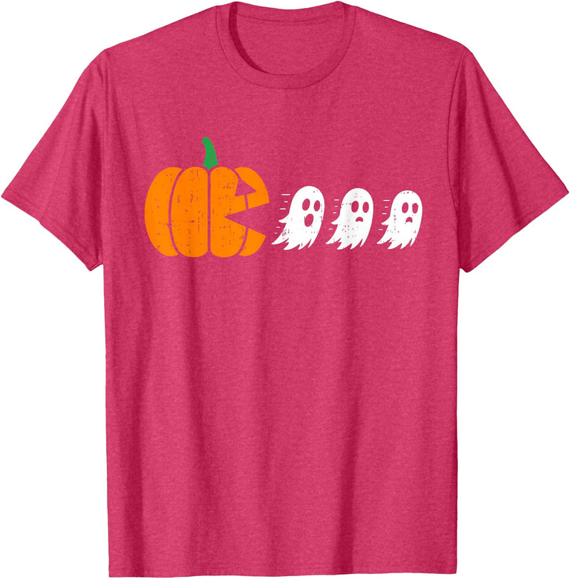 Funny Halloween Tees for Men Women Kids. Funny Gamer Pumpkin Eating Boo Halloween Men Kids Boys T-Shirt - Red Heather
