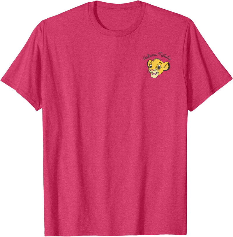 Disney Lion King Hakuna Matata Pocket Simba Face T-Shirt - Red Heather