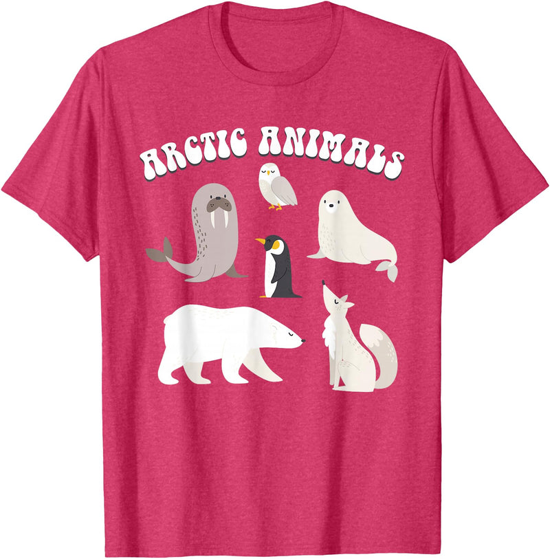 Awesome Arctic Animals for Kids Arctic Animals, Arctic Fox Cute Arctic Polar Bear North Pole T-Shirt - Red Heather