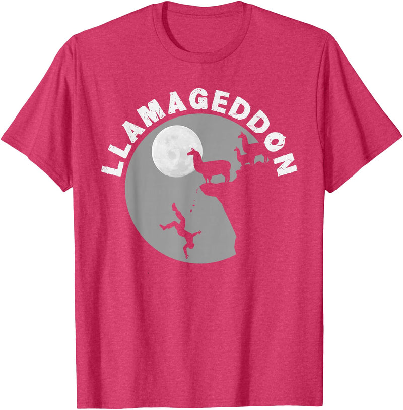 Funny Llama Tshirts for Farm Pet Animal Fans Funny Llamageddon T-Shirt for Llama Barnyard Lovers T-Shirt - Red Heather