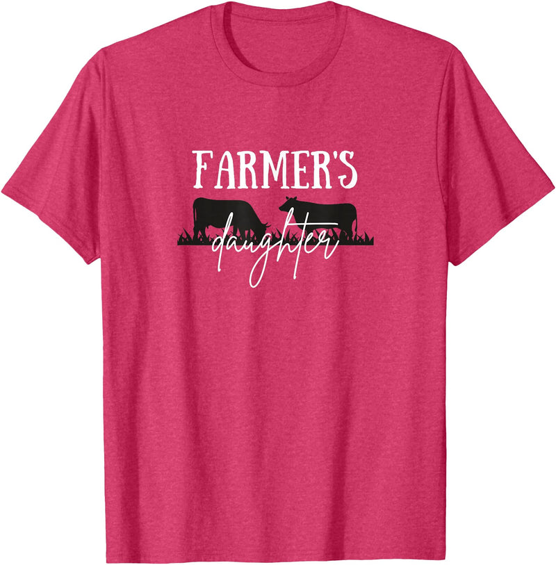 Wild Echo Designs Farmer's Daughter, Farm Life, Cattle Farm, Cute Cow T-Shirt - Red Heather