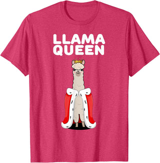 Womens Llama Shirts for Girls Llama Queen | Girls Llama Tshirt | Womens Llama T-Shirt - Red Heather