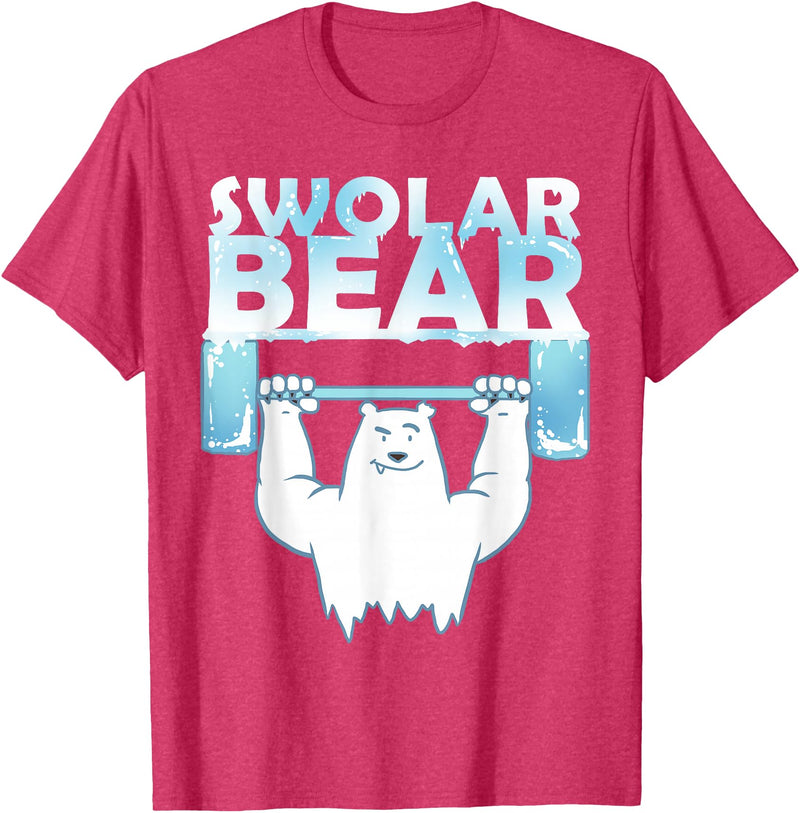 Funny Weightlifter Tees Funny Polar Bear Swolar Bear Lifting Tshirt T-Shirt - Red Heather