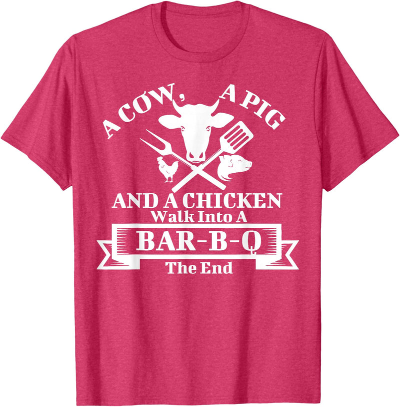 A Cow, A Pig And A Chicken Shirts A Cow, A Pig And A Chicken Walk Into A Bar-B-Q. The End T-Shirt - Red Heather