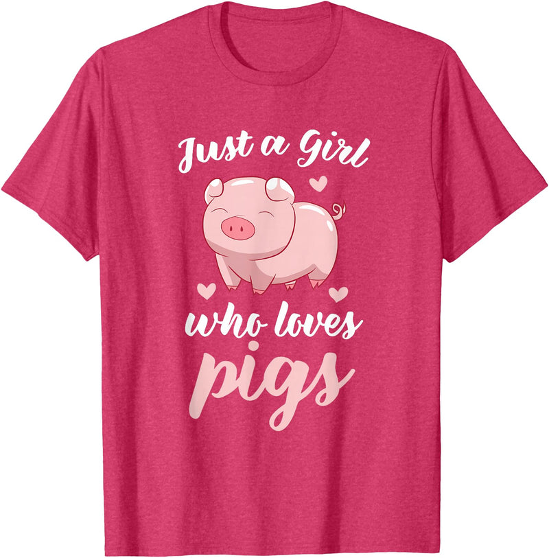 Cute Pig Tees Just A Girl Who Loves Pigs Cute Pig Lovers Gift T-Shirt - Red Heather