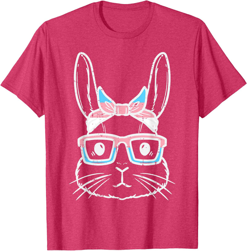 Bunny Rabbit Trans Bandana Glasses Esaster Transsexual Pride T-Shirt in Red Heather