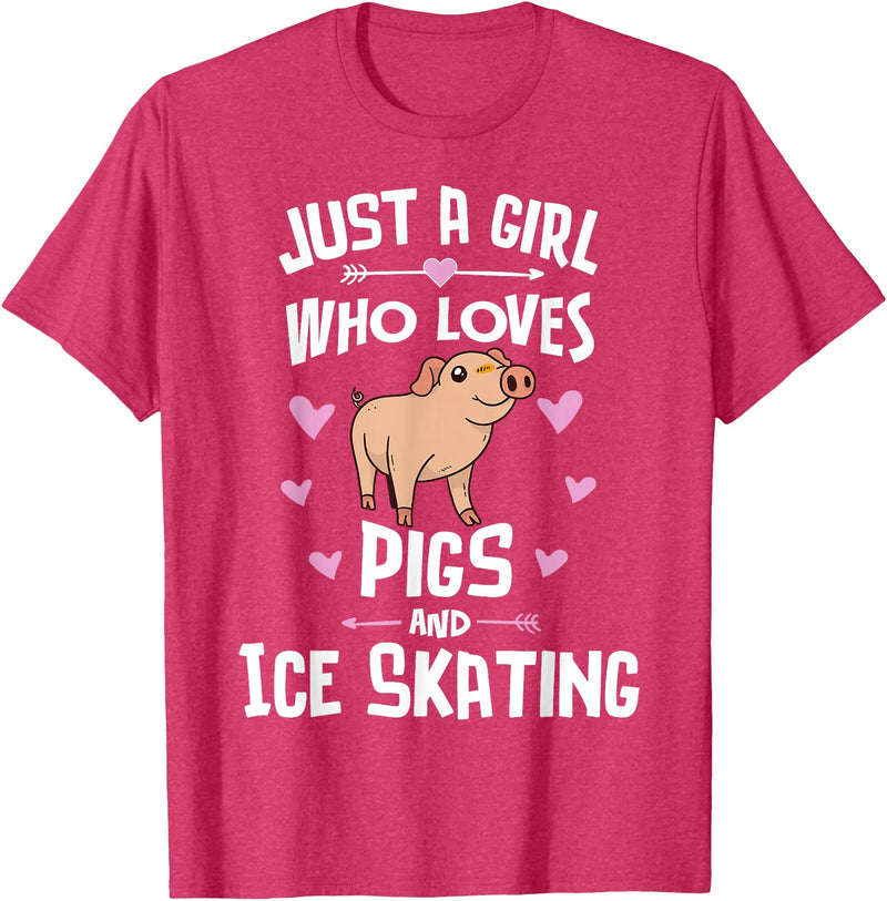 Pigs Memme Pigs And Ice Skating Gifts for Girls Women T-Shirt - Red Heather