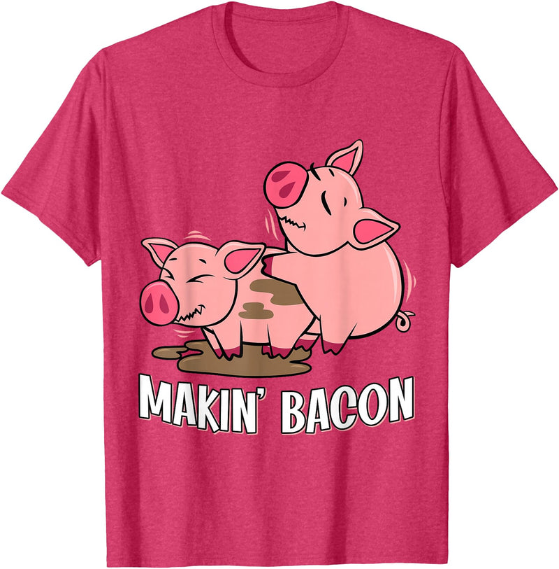 Funny sayings Farmers organic Farmers Animals Makin` Bacon Pig Bacon Farmer T-Shirt - Red Heather